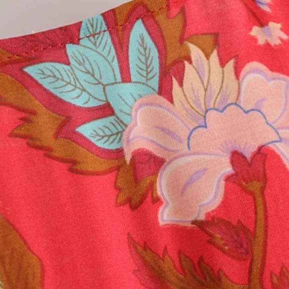 Boho Floral Gypsy Print Maxi Kimono Dress Red - Picture 9 of 11